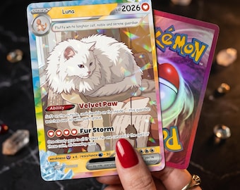 Personalized Pet Pokemon Card, Custom Dog Cat Anime Portrait, Pet Lovers, Memorial Gift