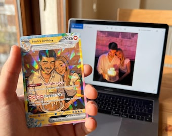 Custom Pokemon Couple Card, Personalized Anniversary Card, Anime Gift For Him Her, Unique Love Gift