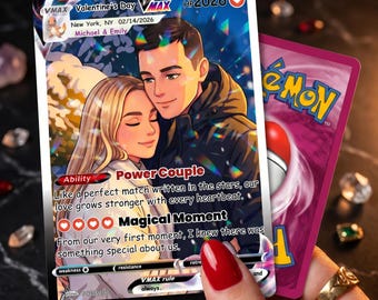 Personalized Pokemon Card from Photo – Custom Holographic Couple Gift for Him, Anniversary Birthday