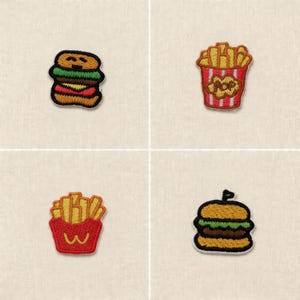 Kawaii Fast Food Embroidered Patch, Iron On Burger Fries Popcorn