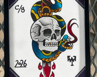 Skull and snake tattoo art