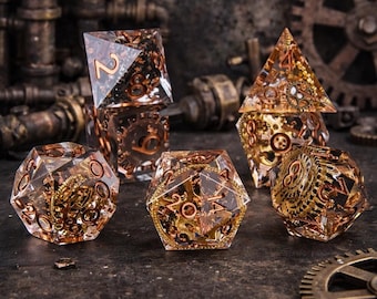 Juego de dados de resina estilo Steampunk con bordes afilados, juego de dados de Cthulhu para D&D, juego de dados poliédricos para juegos de rol, juego de dados D20, regalo para juegos de mesa