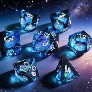 Juego de dados de núcleo líquido de cielo estrellado oscuro gótico para juegos de magia, magnífico juego de dados de mazmorras y dragones para regalos de D&D, dados negros, tirando bien