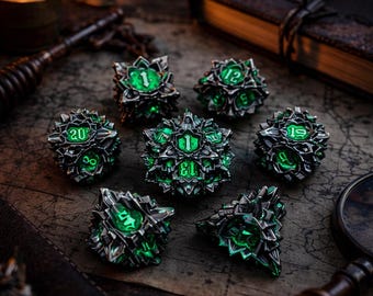 Metal DnD Dice Set | Chain D&D Dice Gifts for DM RPG | 7 Pcs Dungeons and Dragons Accessories | D20 Polyhedral Dice Sets
