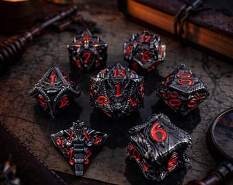Juego de dados metálicos para DnD / Dados poliédricos de metal / Dados luminosos Dark Ember para juegos de rol de mesa / Dados DnD sencillos y rojos