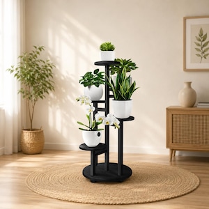 5 Tier Wooden Plant Stand Indoor Multi Tier Rustic Corner Flower Pot Shelf