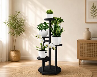 5 Tier Wooden Plant Stand Indoor Multi Tier Rustic Corner Flower Pot Shelf