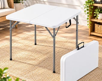 Folding Table, Portable Heavy Duty Utility Table with Handle, Indoor Outdoor Plastic Event & Party Table, Camping and Picnic Table.