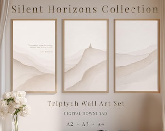 Silent Horizons Triptych Wall Art Set, Printable Coastal Decor, Large Prints ISO Ratio