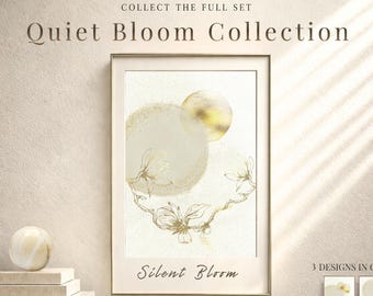Silent Bloom Printable Wall Art Beige Gold Minimalist Poster Neutral Luxury Decor Elegant Floral Botanical Print Bedroom Wall Aesthetic
