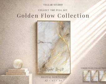 Light Drift Luxury Marble Printable Wall Art Fluid Gold Abstract Print Beige Minimalist Neutral Poster Elegant Living Room Bedroom Decor Art