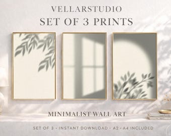 Minimalist Wall Art Set of 3 Neutral Beige Prints, Modern Shadow Poster, Scandinavian Decor, Digital Download, A2 A3 A4 Printable Art