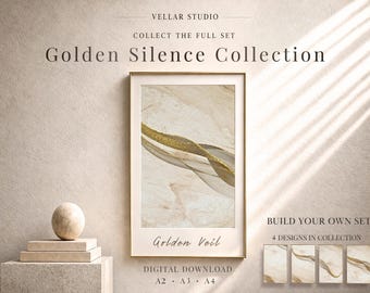 Golden Veil Luxury Neutral Printable Wall Art Beige Gold Abstract Poster Minimalist Wave Fine Art Modern Elegant Bedroom Living Room Decor