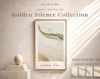 Golden Flow Luxury Marble Printable Wall Art Beige Gold Wave Abstract Poster Modern Neutral Fine Art Elegant Living Room Bedroom Decor