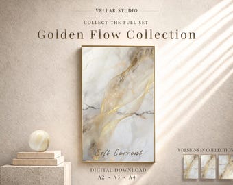 Light Drift Luxury Marble Printable Wall Art Fluid Gold Abstract Print Beige Minimalist Neutral Poster Elegant Living Room Bedroom Decor Art