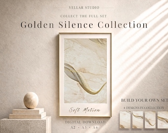 Soft Motion Luxury Marble Printable Wall Art Beige Gold Wave Abstract Poster Modern Neutral Fine Art Elegant Living Room Bedroom Decor