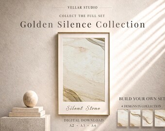 Silent Stone Luxury Marble Printable Wall Art Beige Gold Wave Abstract Poster Modern Neutral Fine Art Elegant Living Room Bedroom Decor