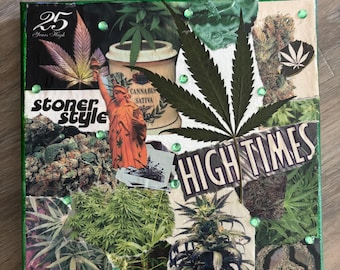 Lienzo tipo collage apto para fumadores de marihuana: Arte vintage de High Times, estilo Stoner.