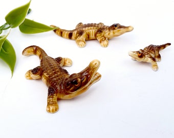 3 Vintage Bone China Alligator Figurines