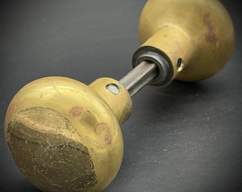 Antique Solid Brass Door Knob Set Pair Vintage New England Hardware Spindle