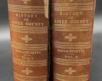 Antique Book Set, 1888 History of Essex County Massachusetts MA 2 Volume Set by Hurd J.W. Lewis