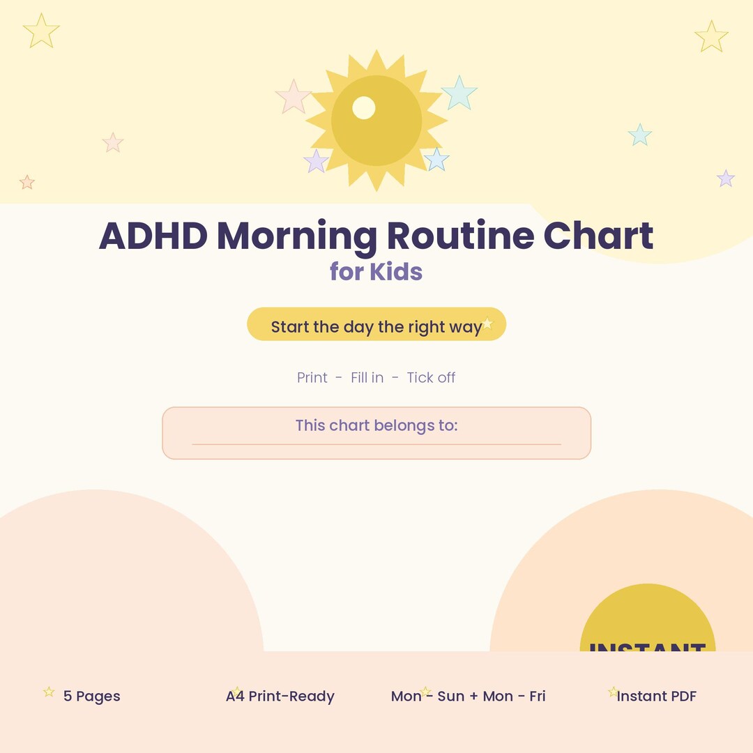 ADHD Morning Routine Chart for Kids | Visual Daily Checklist, Weekly ...