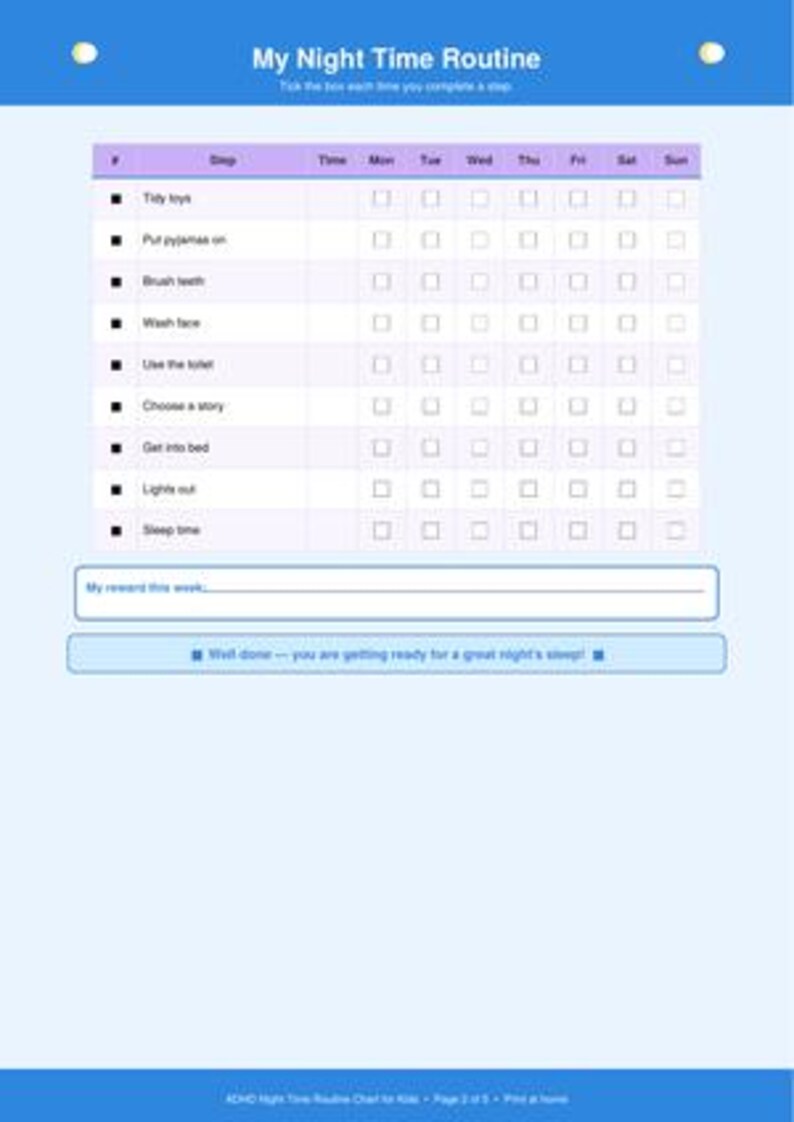 ADHD Kids Night Time Routine Chart | Visual Bedtime Checklist (digital ...