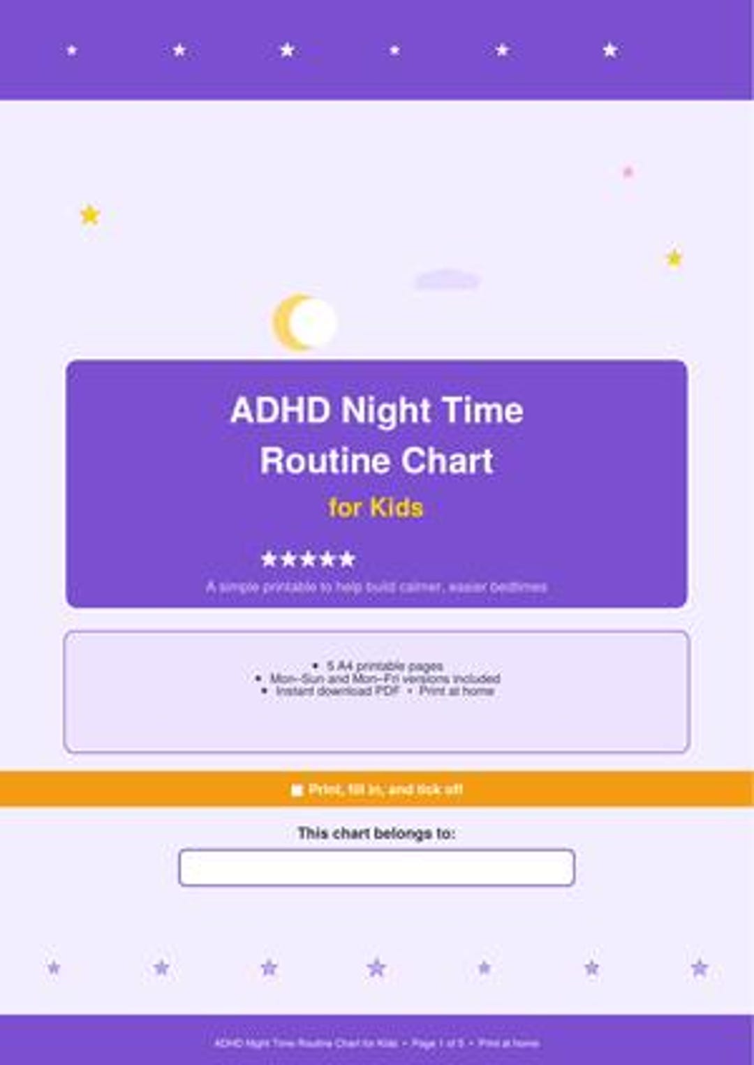 ADHD Kids Night Time Routine Chart | Visual Bedtime Checklist (digital ...