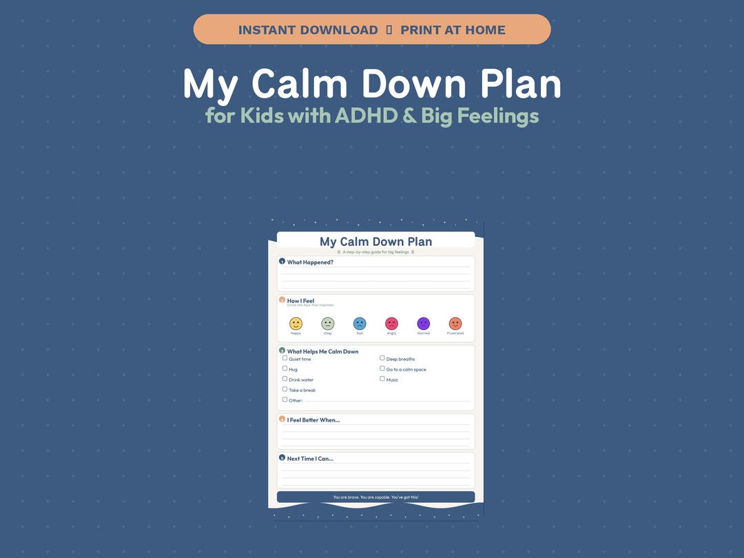 ADHD Calm Down Plan Printable for Kids | Emotional Regulation Tool ...