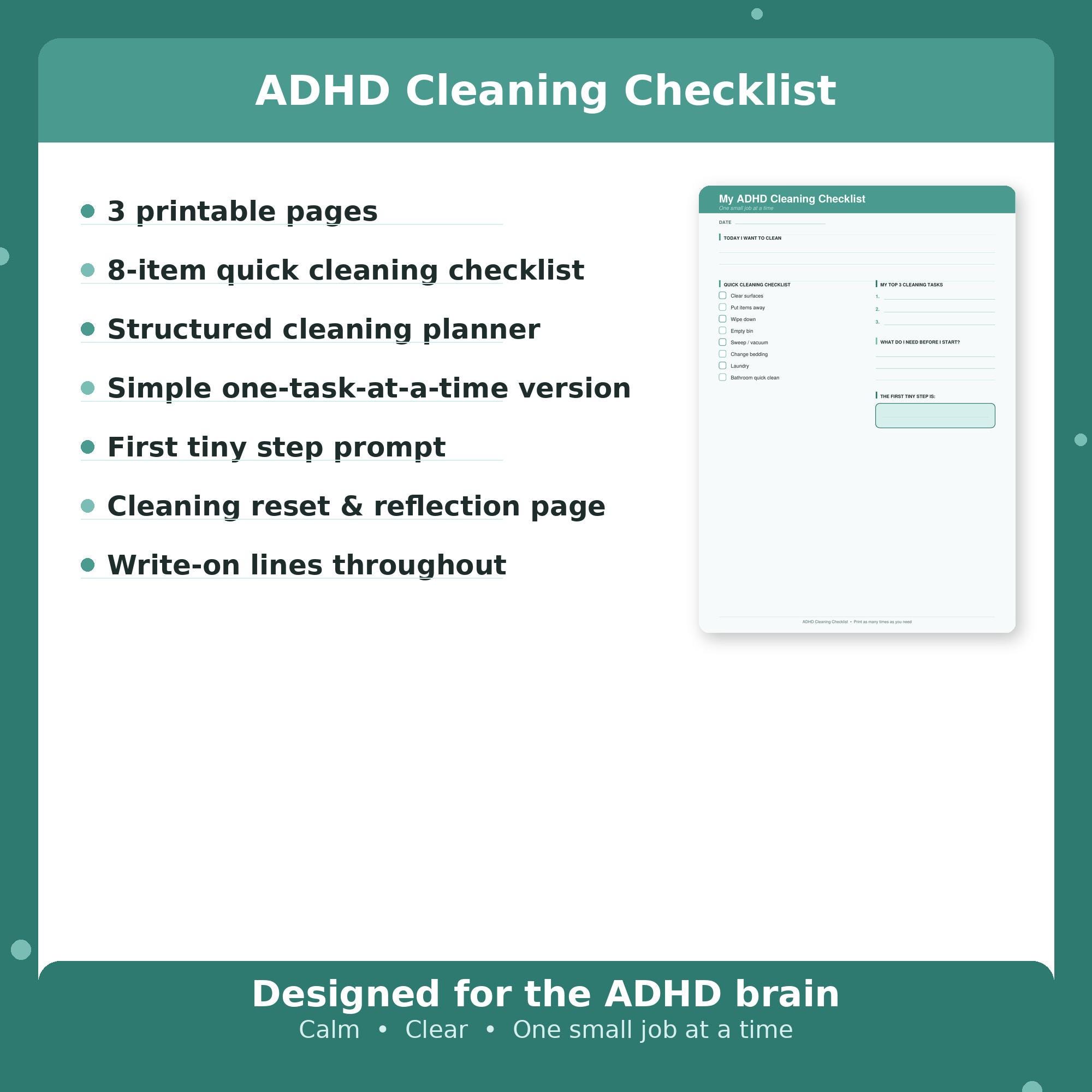 ADHD Cleaning Checklist | Printable Planner PDF (digital Download) - Etsy