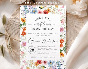 Wildflower Baby Shower Invitation, Our Little Wildflower Is On The Way Invite, Boho Floral Baby Shower Template, Floral Editable Card BS29A