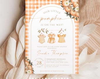 Orange Pumpkin Baby Shower Invitation, A Little Pumpkin Is On The Way Invite, Fall Floral Pumpkin Baby Shower Template, Editable Card BS39A