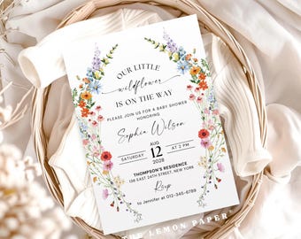 Elegant Wildflower Baby Shower Invitation, Boho Floral Baby Shower Invite Template, Garden Baby Shower Invitation, Editable Download BS28A