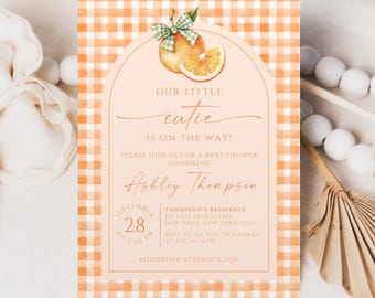 Orange Baby Shower Invitation, Tangerine Citrus Baby Shower Invite, Fresh Summer Orange Garden Party, Editable Canva Download Card BS33A