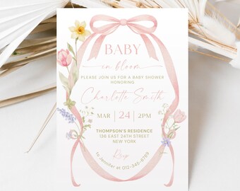 Botanical Wildflower Baby Shower Invitation, Delicate Floral Boho Baby Shower Invite, Rustic Garden Party Spring Summer Canva Template BS26A