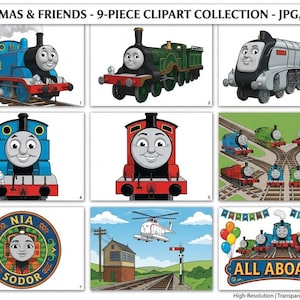 Conjunto de imágenes prediseñadas de Thomas y sus amigos, decoración para fiestas de cumpleaños con temática de trenes (descarga digital)