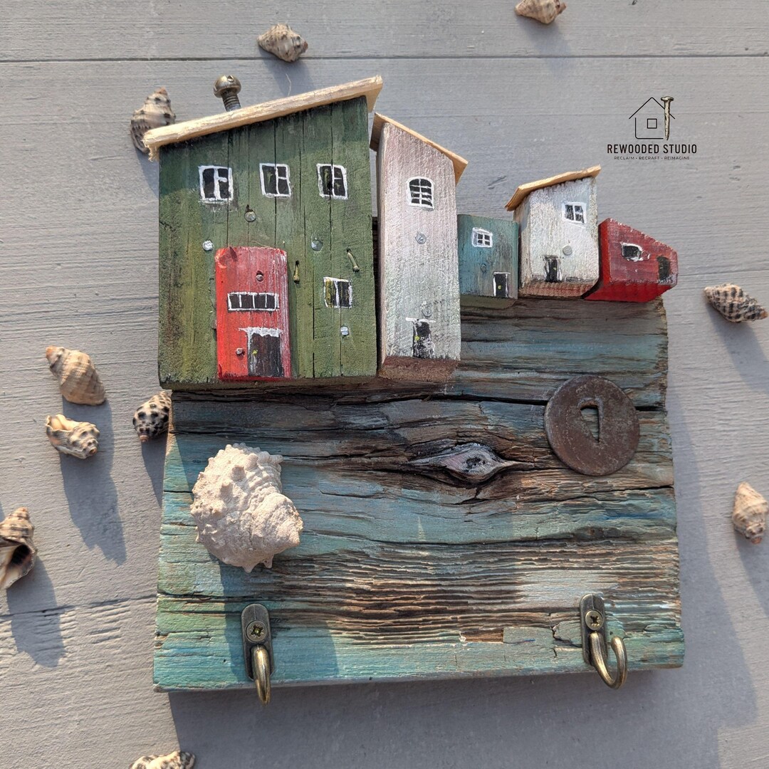 Driftwood Key Holder Necklace Rack Hand-painted Small Coastal Wooden ...