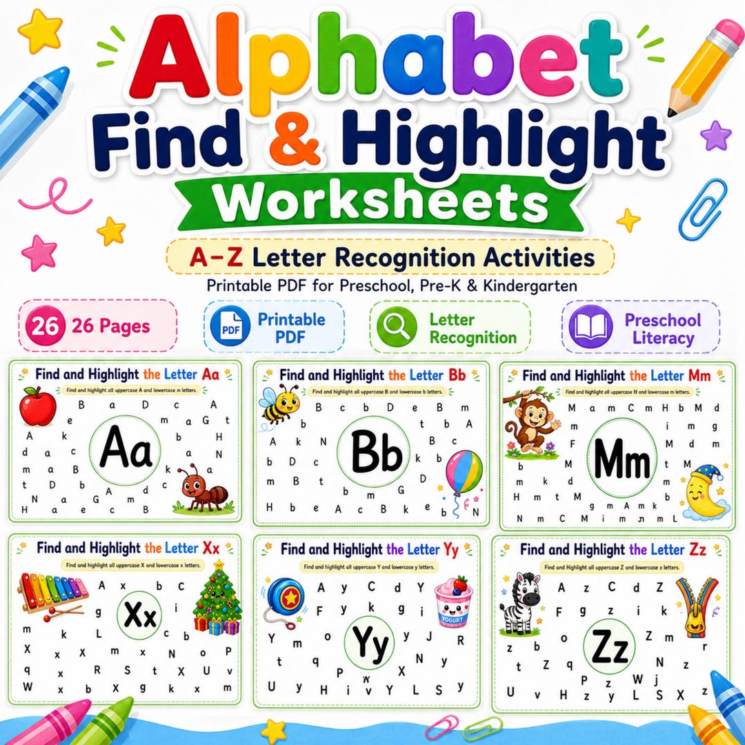 Alphabet Find and Highlight Worksheets, A-Z Letter Recognition ...