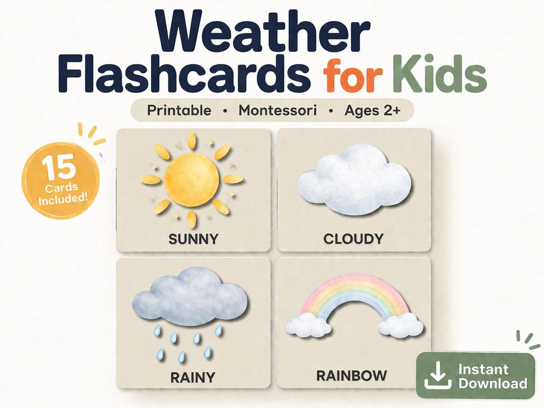 Montessori Weather Flashcards for Kids, Printable Weather Cards ...