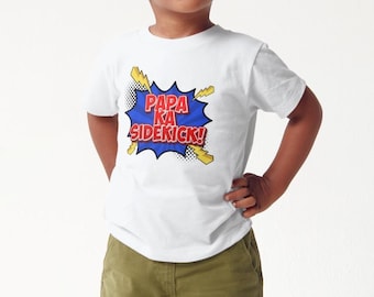 T-shirt pour tout-petit Papa Ka Sidekick | Badge éclair comique pop art | T-shirt Desi amusant pour tout-petit