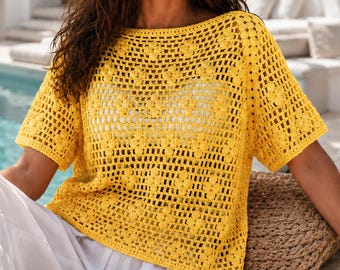 Ivory Daisy Top Crochet Pattern | Lace Crochet Top PDF | Summer Crochet Pattern | Boho Crochet Shirt | Top Down Raglan Tee | Crochet