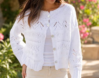 Alpine Mist Cardigan PDF Knitting Pattern | Lace Knit Cardigan | Button Front Pattern | Lightweight Cotton Cardigan | Knitwear XS–XXXL