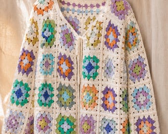 Granny Square Crochet Cardigan Pattern | Floral Grid Crochet Cardigan PDF | Colorful Boho Crochet Cardigan | Crochet Jacket Pattern | PDF