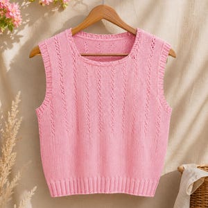 Blush Petal Lace Top Knitting Pattern PDF | Summer Knit Top Pattern | Women's Lace Tank | Cotton Knitwear | Knit Tee | Digital Download
