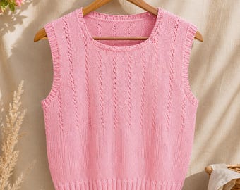 Blush Petal Lace Top Knitting Pattern PDF | Summer Knit Top Pattern | Women's Lace Tank | Cotton Knitwear | Knit Tee | Digital Download