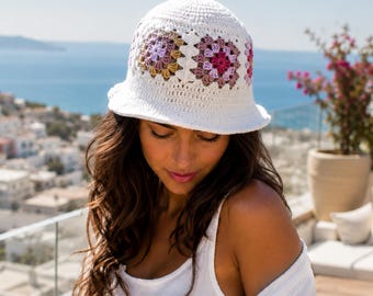 Floral Crown Hat Crochet Pattern | Crochet Rose Blossom Bucket Hat | Granny Square Bucket Hat Pattern PDF | Floral Crochet Hat | Hat Pattern