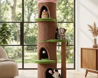 Colección Flores del Bosque, Torre Árbol para Gatos Tropical, Árbol de Madera Moderno para Gatos, Muebles Grandes para Gatos, Regalo para Gatos, Condominio de Lujo para Gatos