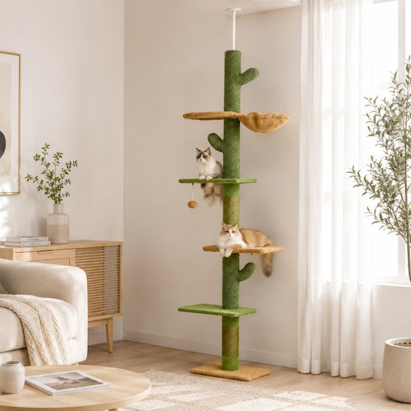 Cactus Cat Tree with Natural Sisal Scratching Posts and Hammock for Indoor Cats
