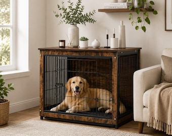 Modern Wooden Dog Crate Furniture And Indoor Pet Kennel End Table For Your Furry Friend