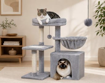 Torre rascador minimalista de felpa de 71,8 cm (28,3 pulgadas) con postes rascadores de sisal natural para felinos de interior.